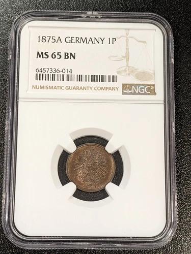 1875 A MS65 BN Germany 1 Pfennig UNC NGC KM 1 Large Shield