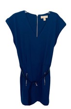 Michael Kors Dress Sheath Blue Sleeveless Azure Pocket Belted Exposed Zipper 10