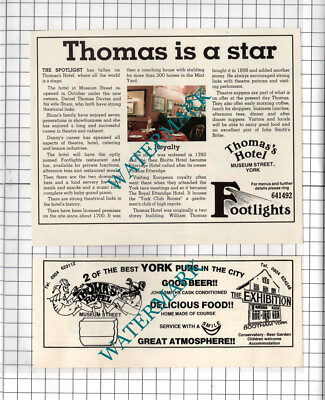 Thomas's Hotel Museum St York Advert Daniel Davies Shuni - 1989 Two-Part Cutting