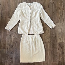 Vintage Ann Taylor Suit Set Skirt Linen Silk Embroidered Kimono Size 8 Women  s