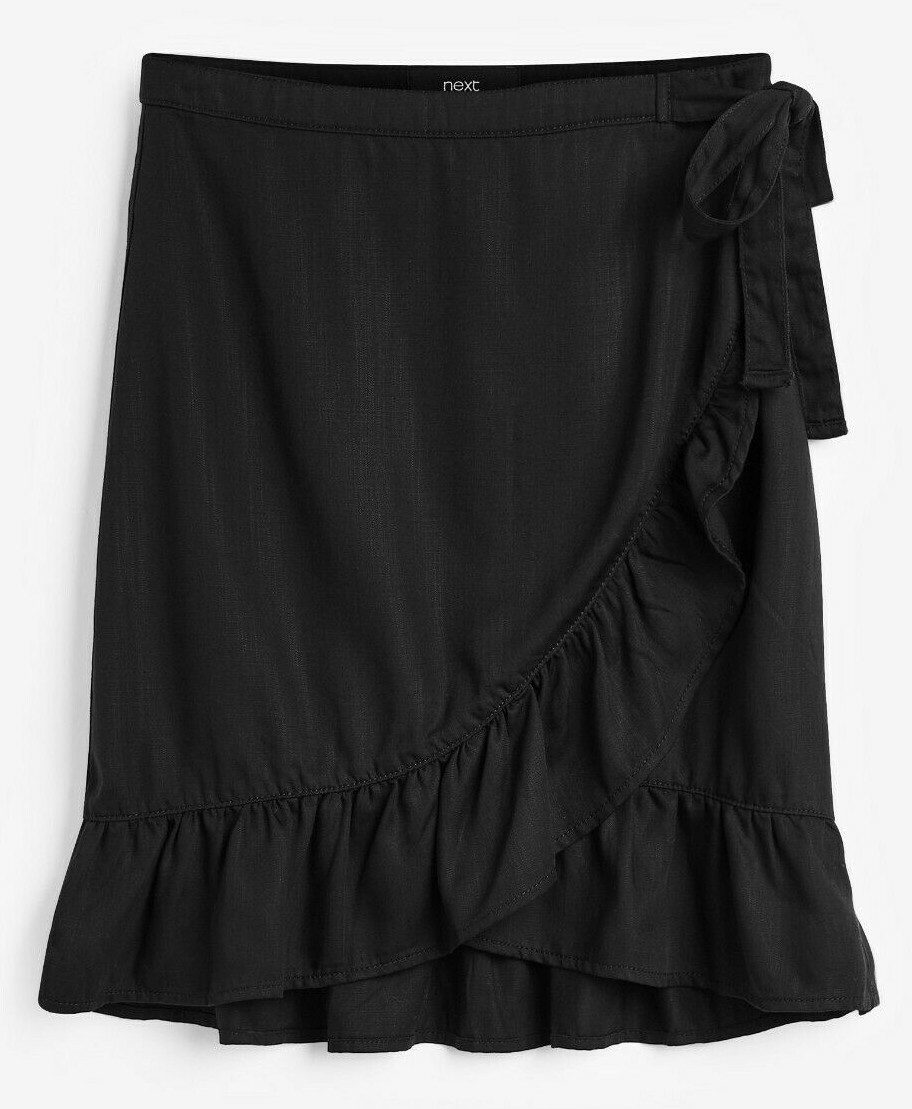 Ladies Next Tencel Black Ruffle Hem Wrap Skirt UK 20