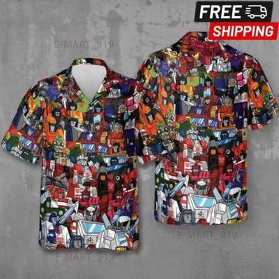 Transformers Characters Pattern Hawaiian Shirt, button down unisex adults S-5XL
