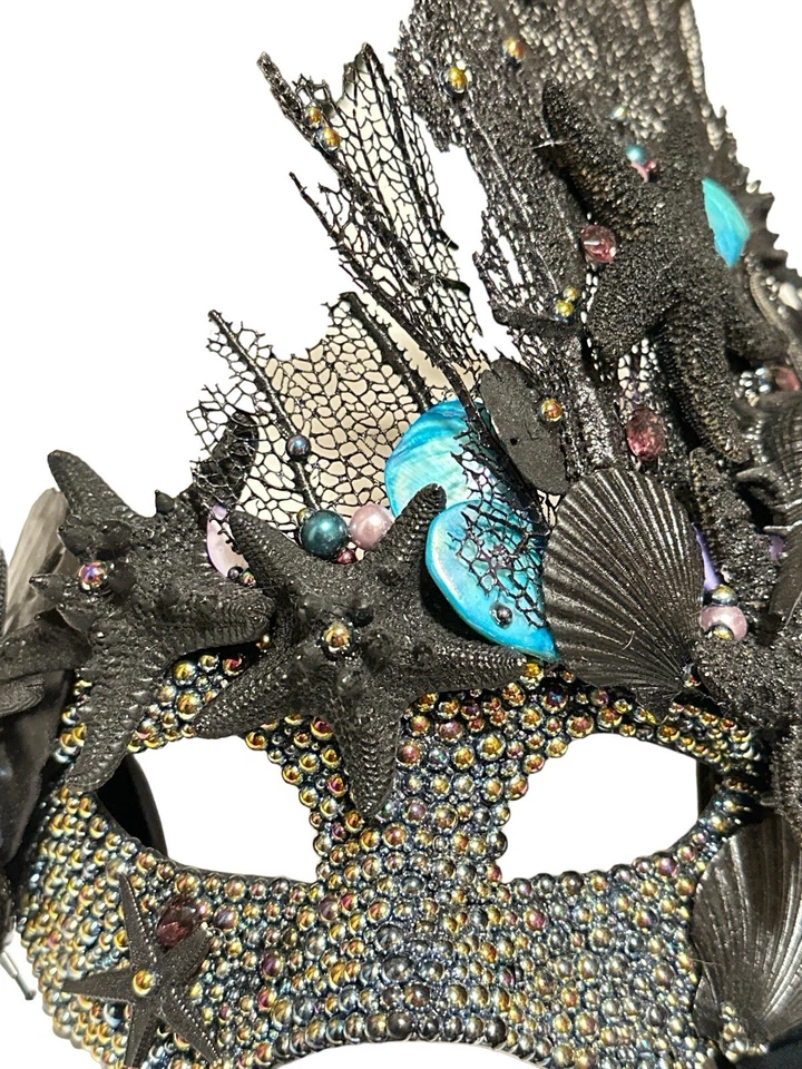 Masquerade Under The Ocean Little Mermaid Seashell Girl Black Mask Ribbon Tie Foto 3 de 4