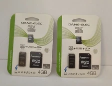 NEW 2 Pack Dane Elec 4GB Micro SDHC Memory Cards +SD Adapter +USB Drive adapter