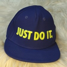 Nike Just Do It Raised Embroidered Cap Hat 4-7 Youth Snap Back Flat Bill Blue
