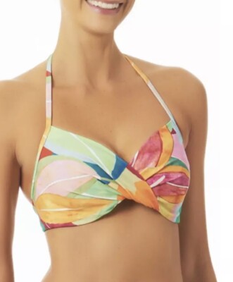 Time and Tru Halter Neck Top with Ruching Swim Bikini Colorful Size M 8-10
