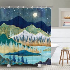 Mountain Shower Curtain Forest Shower Curtain Starry Night Shower Curtain Hoo...