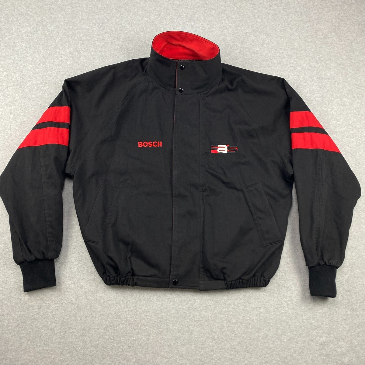 Vintage Bosch FAS Bomber Jacket Mens XL Black Full Zip Snap Lined 