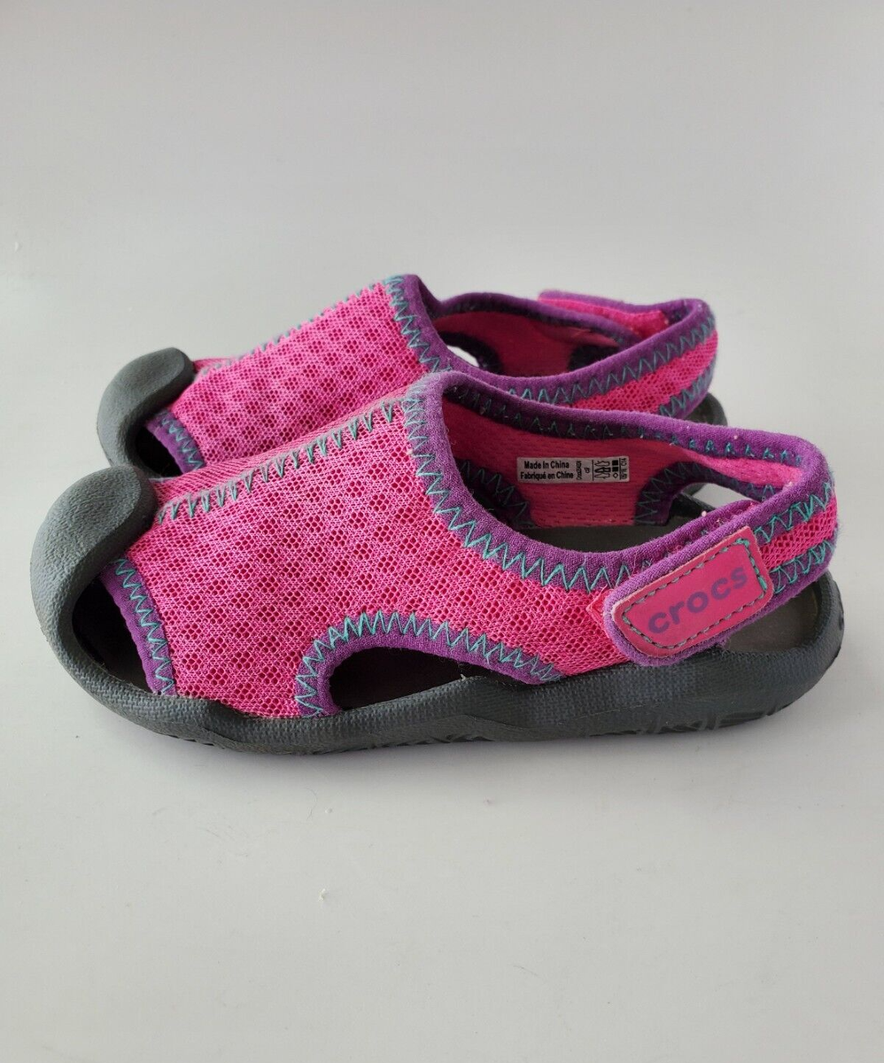 Crocs Swiftwater Girls Toddler Water Shoes Size C9 Pink Mesh Gray Sole Toe  Cap