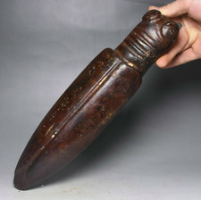 12.8" Old China Liangzhu Culture Jade Inscription Ox Face Cicada Toad Statue