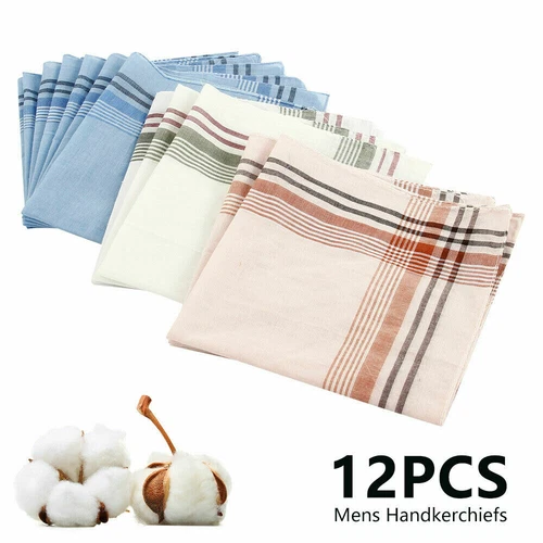 12Pcs Mens Handkerchiefs Gents Hankies Cotton Blend Hankerchiefs Hanky Gift UK - Picture 4 of 12