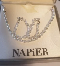 Napier Silver Tone Twisted Chain Bracelet and Earring Set NIB