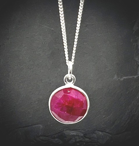 Real Ruby Pendant 11mm Wide 925 Sterling Silver 46cm Curb Chain July Birthstone - Picture 3 of 10
