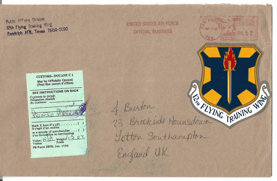 12th Flying Training Wing Randolph United States AF Base Texas Envelope Insignia