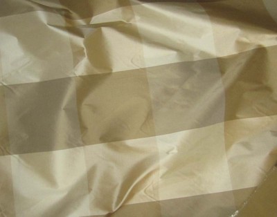 Beige /& Cream Gingham Check Silk Taffeta Fabric