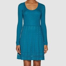  798 M Missoni Womens Blue Scoop-Neck Long-Sleeve Wool A-Line Mini Dress Size 44