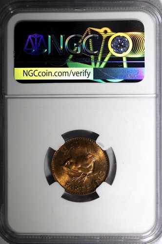 Great Britain George VI Bronze 1940 Farthing NGC MS64 RB RED TONING KM# 843(31) - Picture 3 of 4