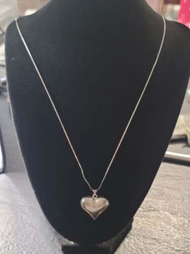 Sterling Silver 925 Puffed Heart Necklace/Pendant Made in Italy. 20" Valentines - Picture 2 of 5