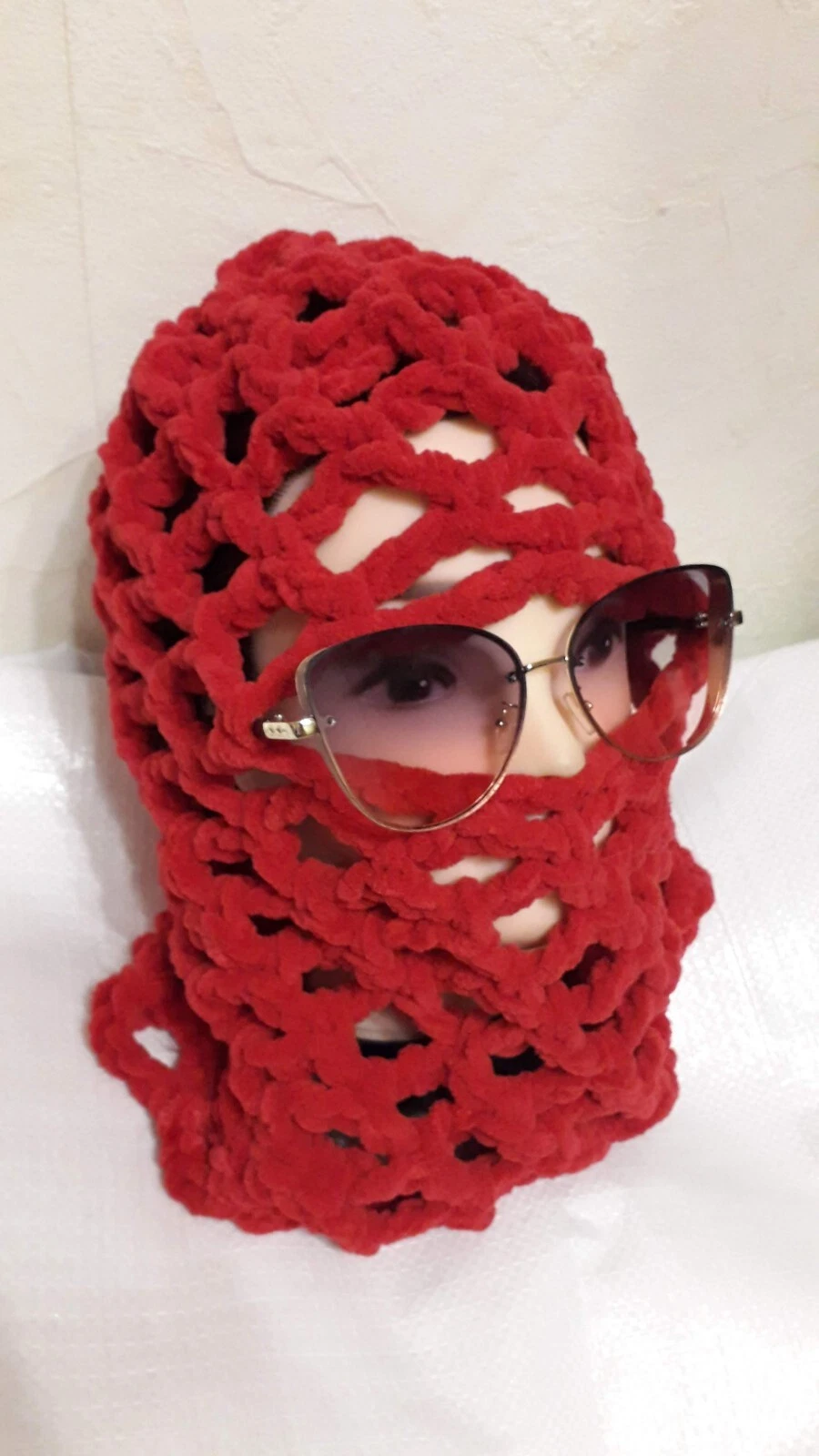 New Unique Hand Crocheted Red Hat Balaclava