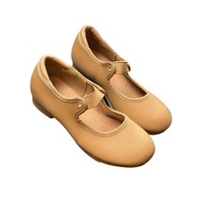 Tan Leather Girls Tap Shoes With Metal Toe  Heel Plates 10C