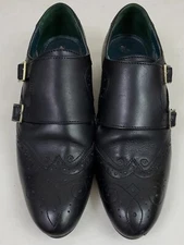 Ted Baker Fontin Mens Wingtip Black Leather Double Monk Strap Shoes Size 8