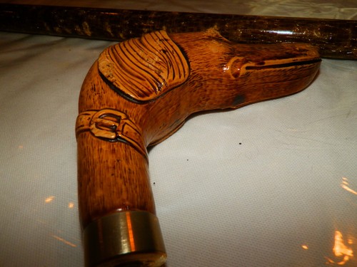 ANTIQUE 36" GREYHOUND DOG HANDLE WOOD WALKING CANE STICK - Imagen 7 de 11