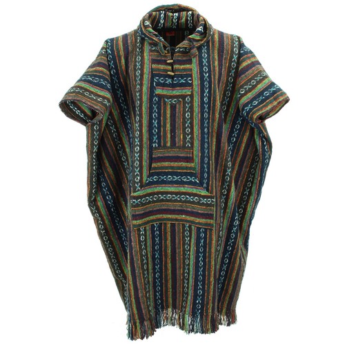 Langer Poncho Kapuze Baumwolle gewebt Unisex Erwachsene warm kalt Dip Morgenmantel braun - Bild 1 von 7