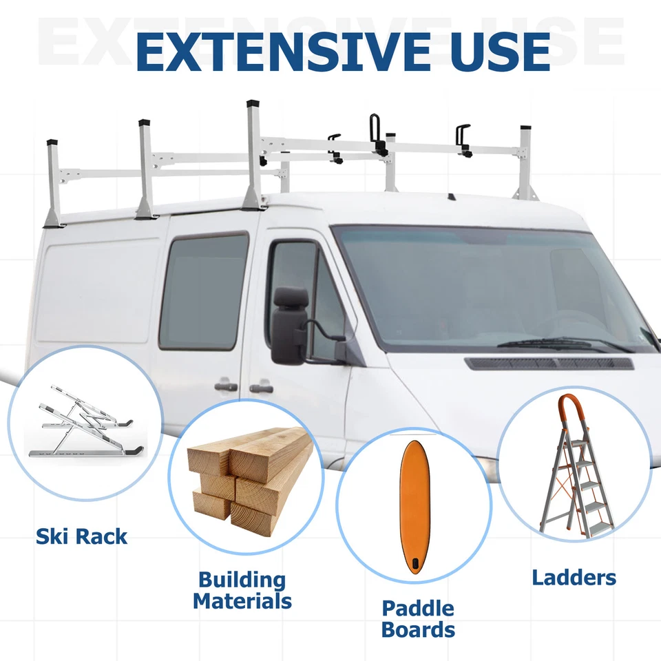Baca de techo escalera blanca 3 barras para Dodge/Freightliner Sprinter 2500/3500 02-06 Foto 4 de 4