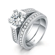 R096 Women Jewelry 18K White Gold GP Wedding Engagement Bridal Band Ring Set