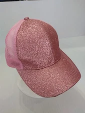 C.C Pink Glitter Ponycap Ponytail Adjustable Mesh Baseball Cap Hat
