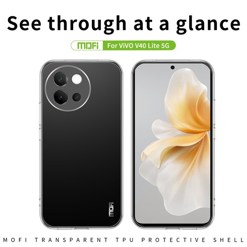 For ViVO V40 Lite 5G, Mofi Slim Transparent Case Soft Rubber Silicone Cover - Photo 2 sur 11