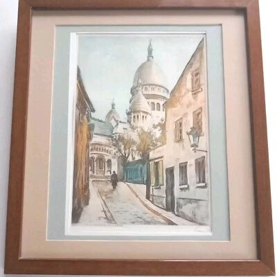 Paris Montmartre Rue du Chevalier de la Barre Eau forte Colorée Gravure Signée - Photo 1/4