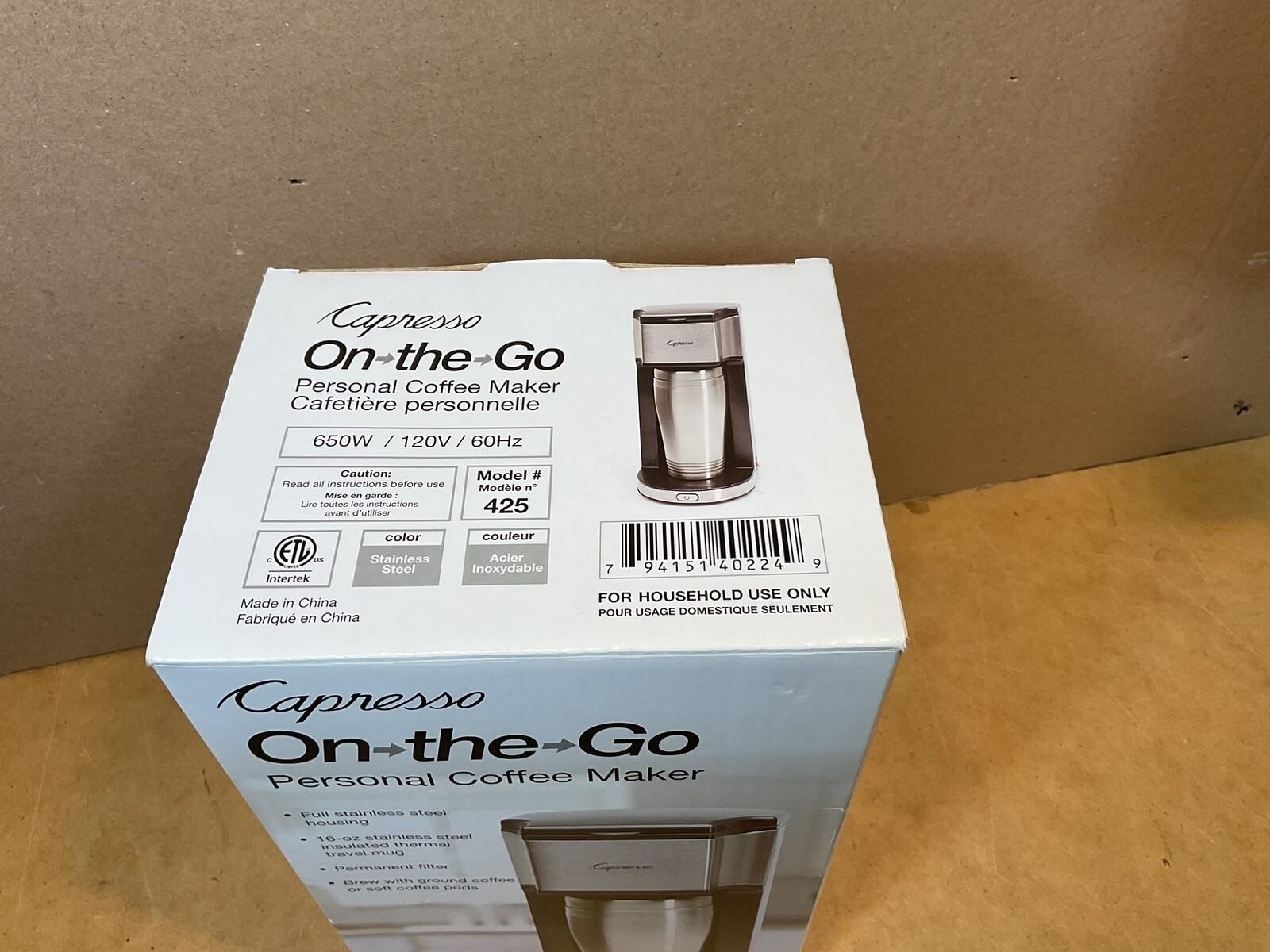 Capresso On The Go Personal Coffee Maker Single Cup Stainless 16oz. Mug