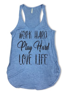NEW PRINTED GRAPHIC DESIGN FUNNY CUTE COMFORTABLE WORK HARD PLAY HARD GYM TANK