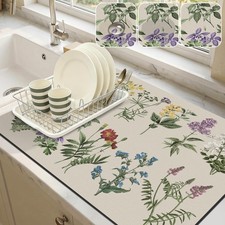 Dish Drying Mat for Kitchen Counter, 18"x24" Absorbent Coffee Bar Mat with Vi...