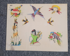 ORIGINAL Vintage Shop Used Tattoo Flash Production Sheet Nice designs