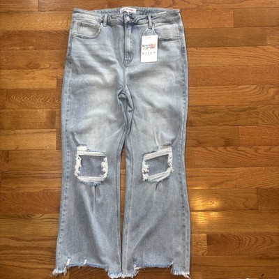 NEW Freckled Poppy Risen Jeans Womans 1X Distressed Flare Leg Light Wash NWT
