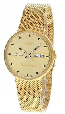 Mido Commander 1959 37mm Gold Dial Men's Mesh band Watch