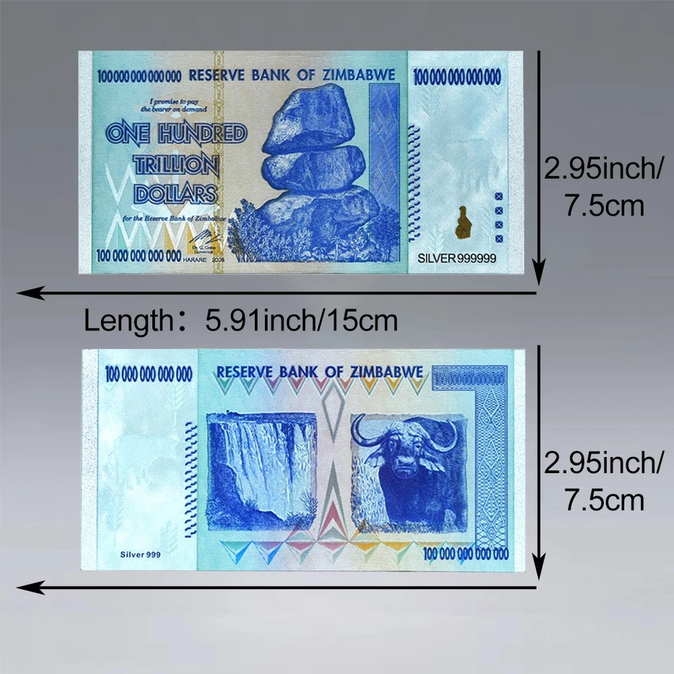 1200pc/box Zimbabwe Silver Banknote 100 Trillion Dollar Collectible Note Gifts - Image 2 of 4