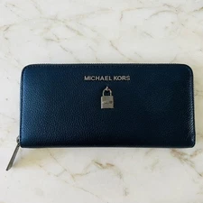 MICHAEL KORS Adele Midnight Leather Zip Around Continental Wallet