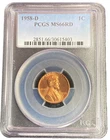 1958-D MS66 Certified PCGS MS66 RD  Lincoln Wheat ear Penny One Cent Coin.