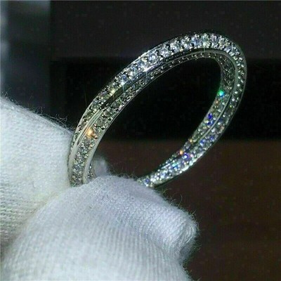 2 Ct Round Lab Created Diamond Eternity Wedding Band Ring 14K White Gold Plated