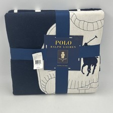 NWT Ralph Lauren Throw Blanket Franklin Polo Bear Navy Blue Cream 50x70 Rare 67