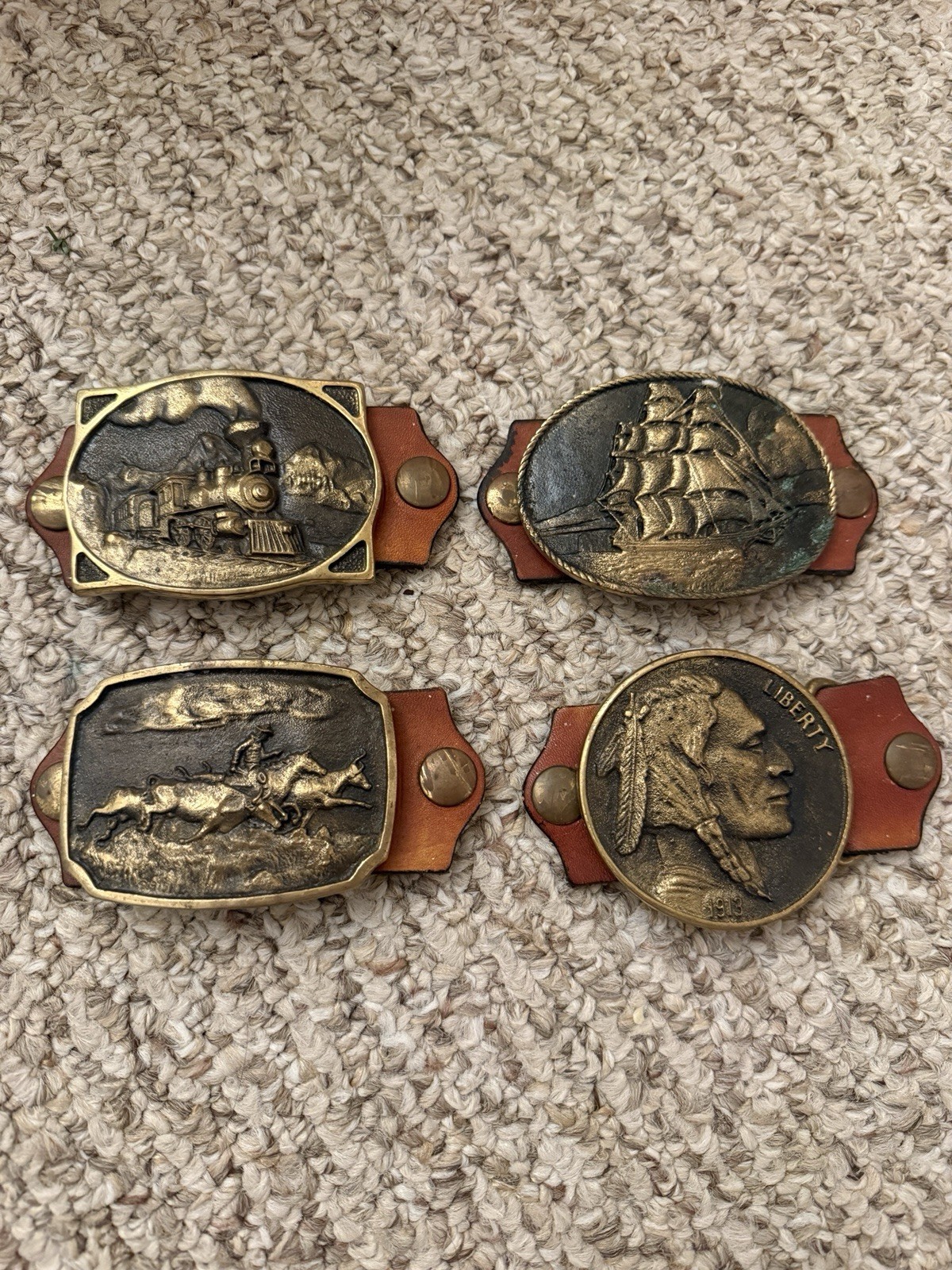 Vintage Brass Belt Buckles, Set of 4