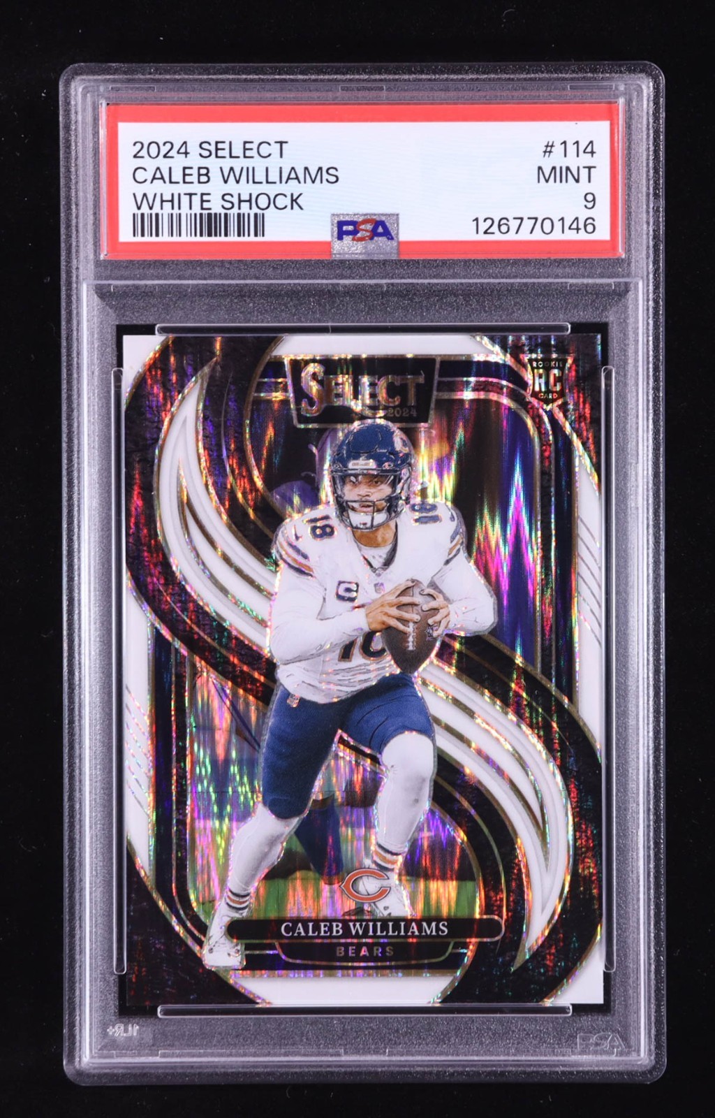 Caleb Williams 2024 Select Prizm White Shock #114 RC #189/199 (PSA 9) Rookie Car