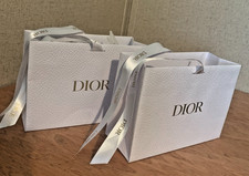 2 Authentic DIOR Shopping Gift Bags Small White Pebbled Paper w/ Ribbon  Empty
