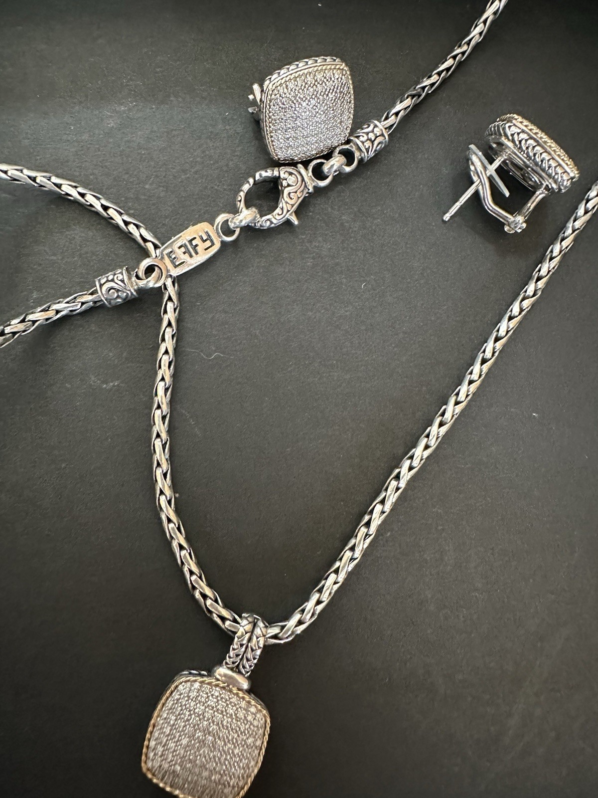 Effy 18k Pave Diamond Sterling Silver Necklace & Earrings Set