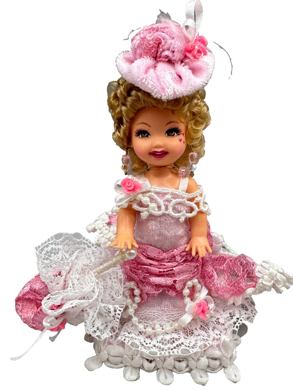 ~DS LOT O DRESSED BARBIE DOLL KELLY OOAK IN HANDMADE VICTORIAN PINK DRESS HAT