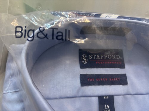 Stafford Hemd 19 34-35 Langarm Travel Performance Big Tall Blau Neu in OVP NEU - Bild 4 von 6