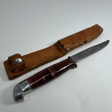 Vintage Utica SPORTSMAN  Leather Stacked Handle Hunting Knife With Sheath